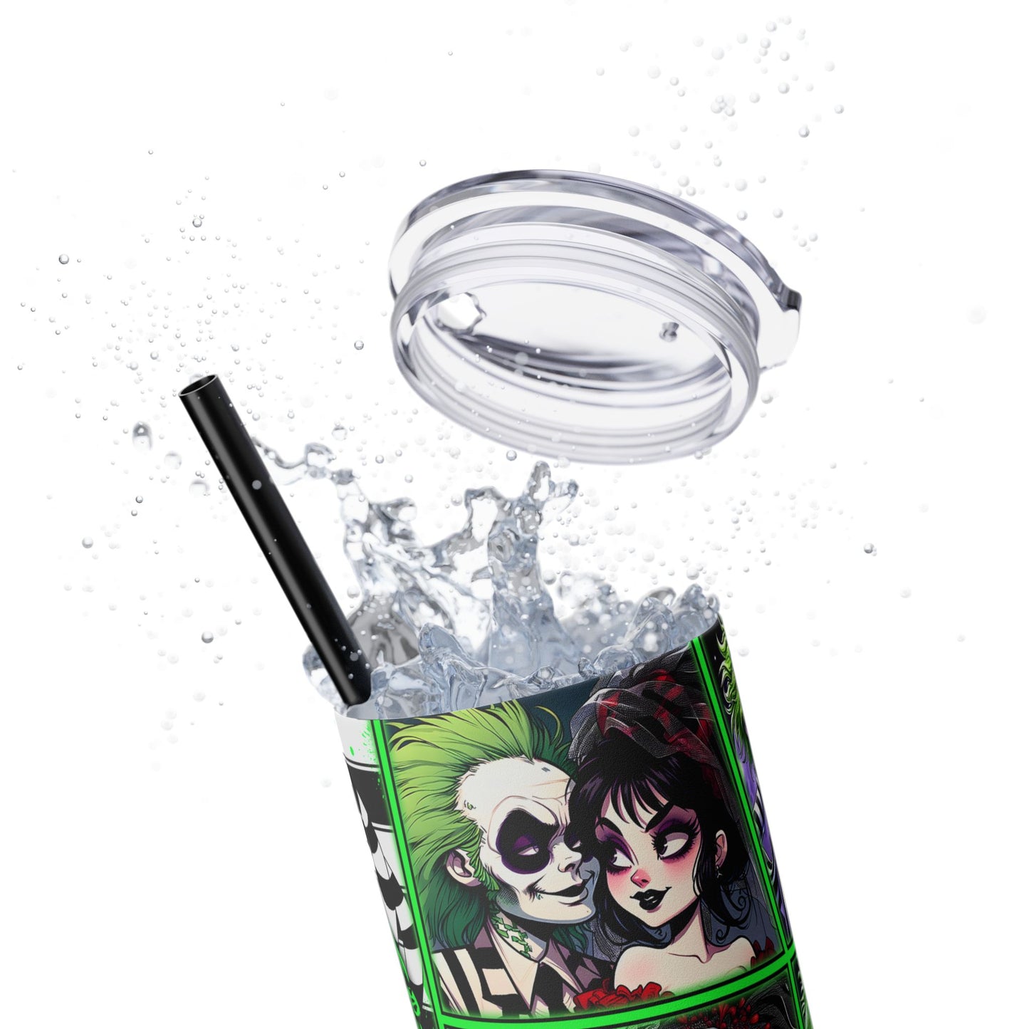 Chibi Beetlejuice & Lydia Tumbler Skinny Tumbler with Straw, 20oz