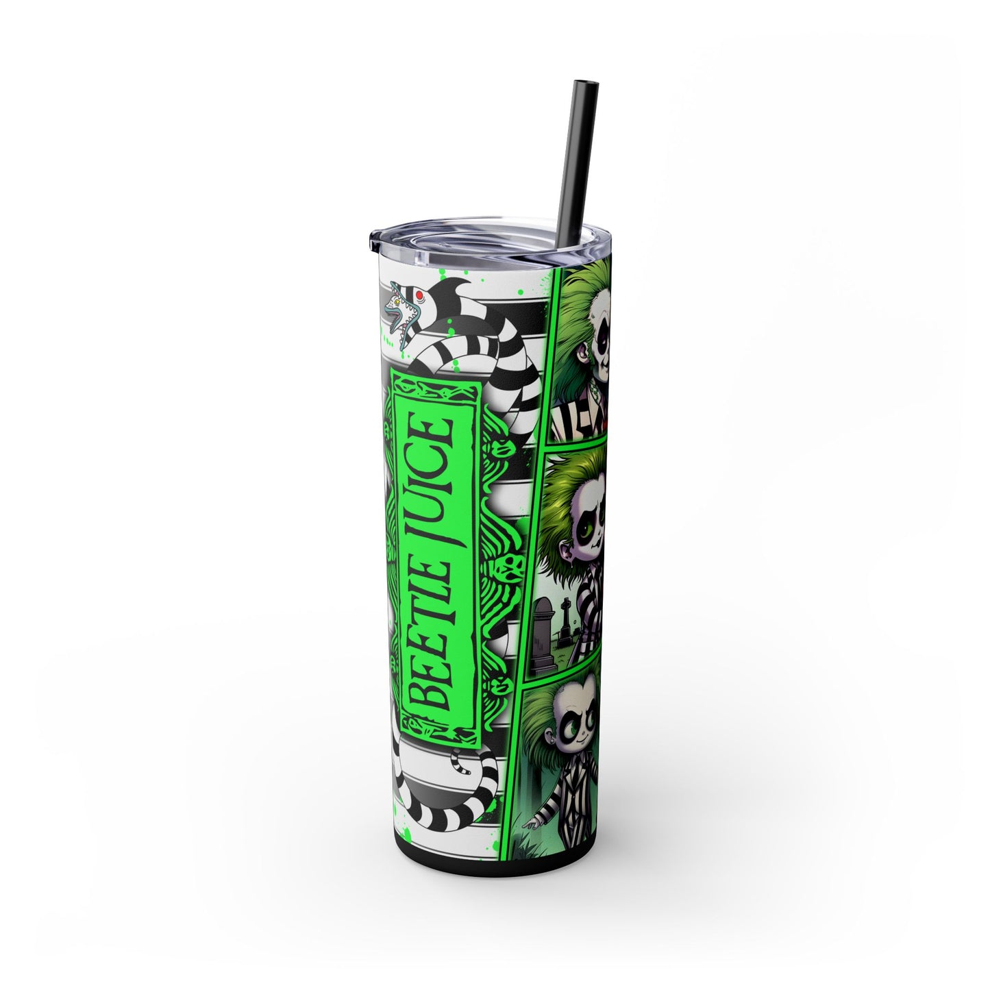 Chibi Beetlejuice & Lydia Tumbler Skinny Tumbler with Straw, 20oz