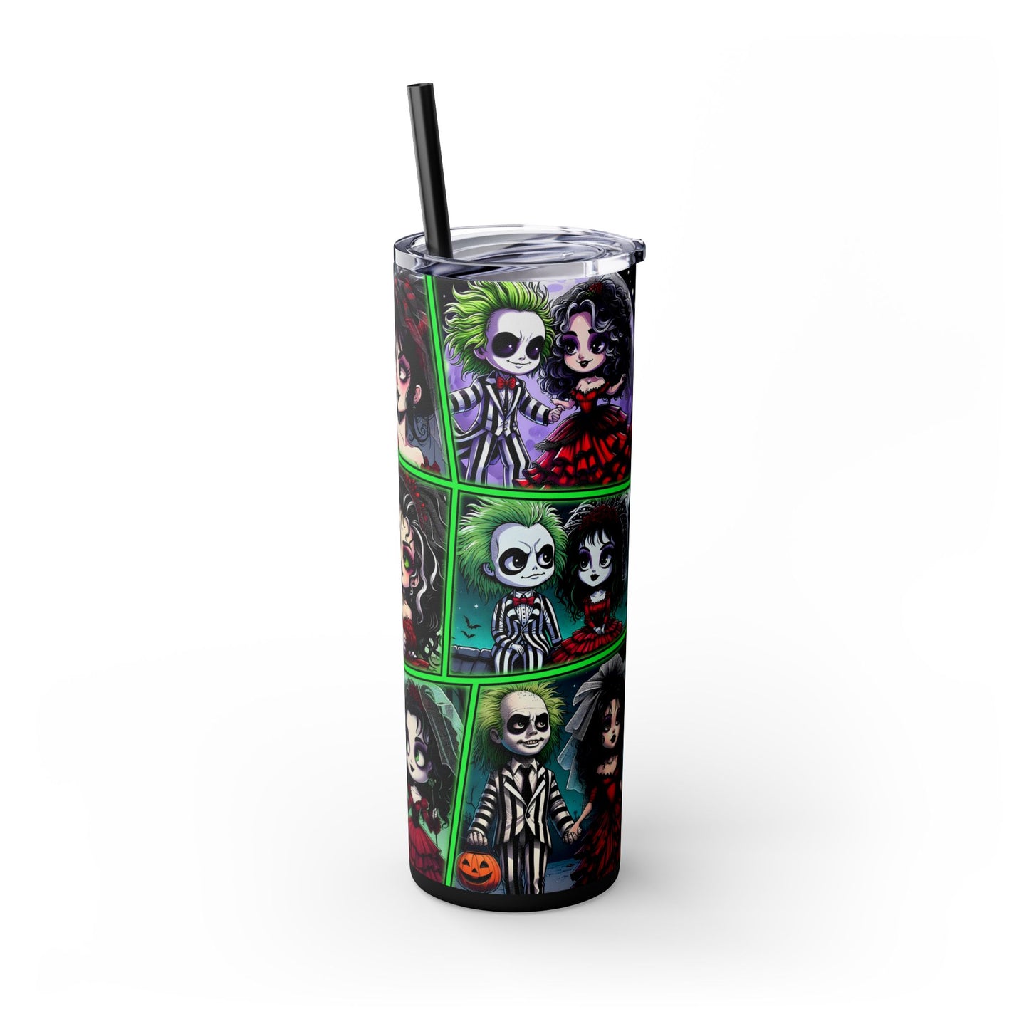 Chibi Beetlejuice & Lydia Tumbler Skinny Tumbler with Straw, 20oz