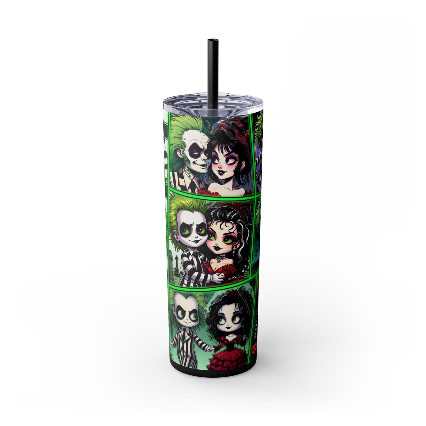 Chibi Beetlejuice & Lydia Tumbler Skinny Tumbler with Straw, 20oz