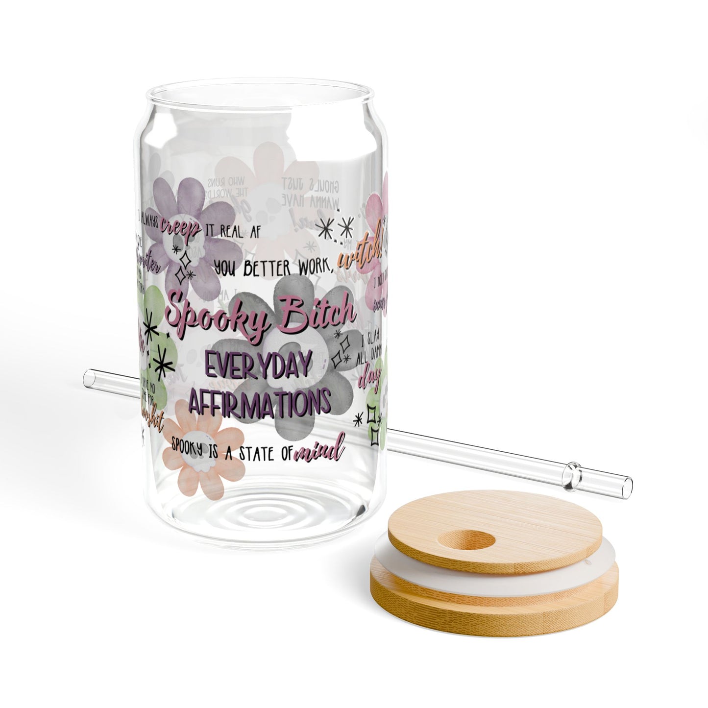 Spooky Bitch Affirmation Tumbler - Flowers - 16oz