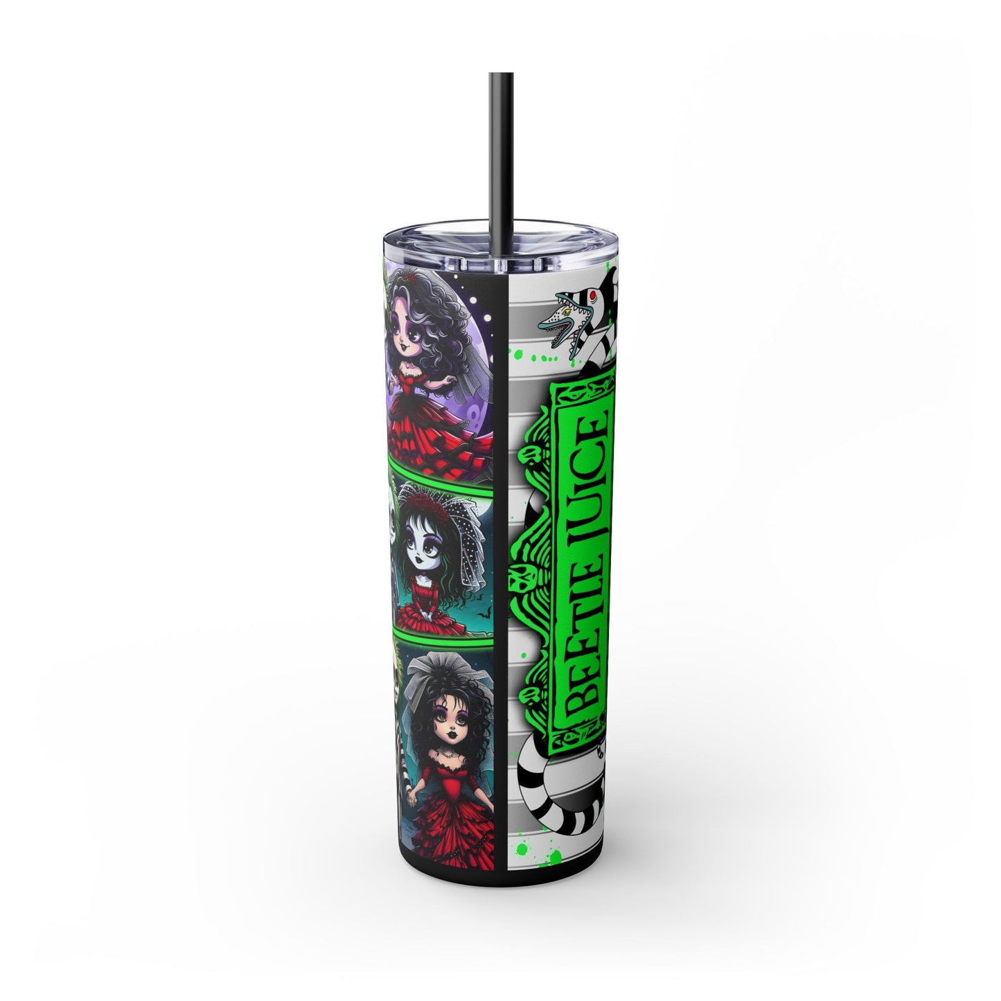 Chibi Beetlejuice & Lydia Tumbler Skinny Tumbler with Straw, 20oz