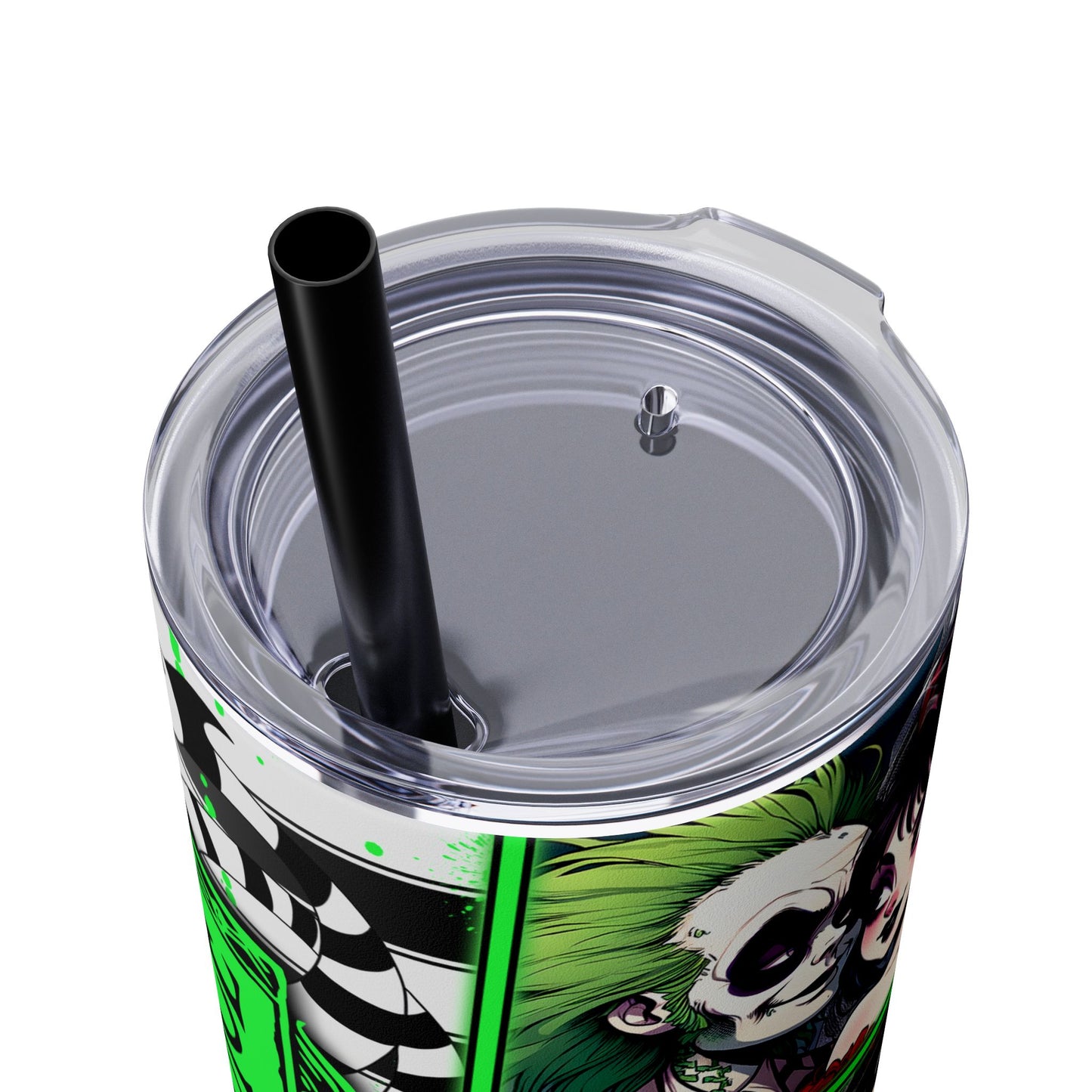 Chibi Beetlejuice & Lydia Tumbler Skinny Tumbler with Straw, 20oz